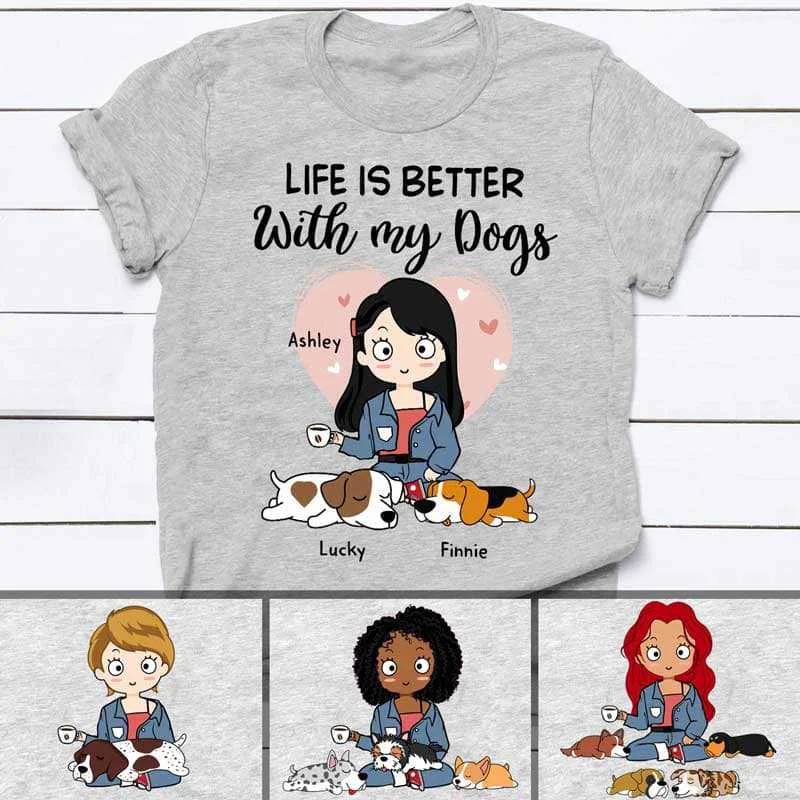 Cool T-shirts with retro prints for women-Life Is Better With Dogs Chibi Personalized Shirt