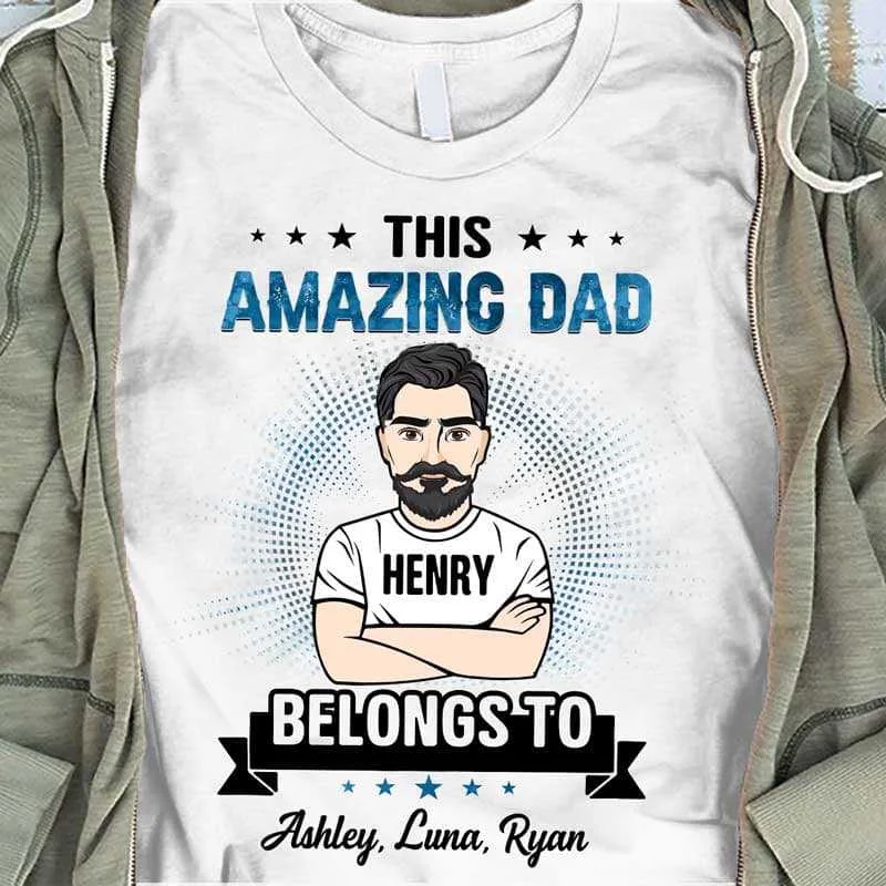 Custom t-shirts with funny designs for birthdays-Cartoon Man This Amazing Dad Grandpa Belongs To Personalized Shirt