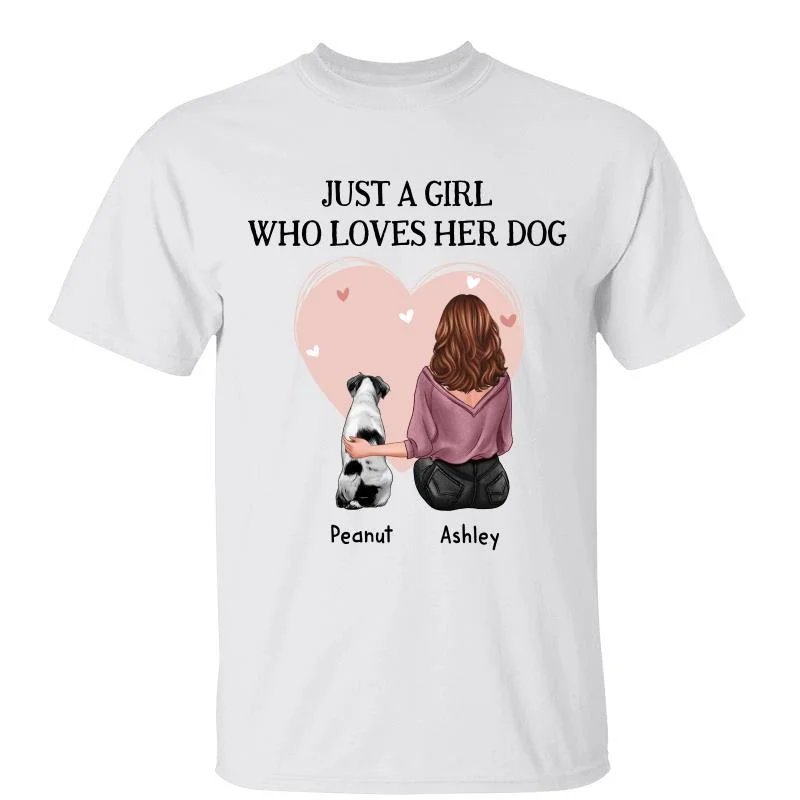 Fun and quirky graphic tees for men-Pink Heart Just A Woman Who Loves Her Dogs Personalized Shirt