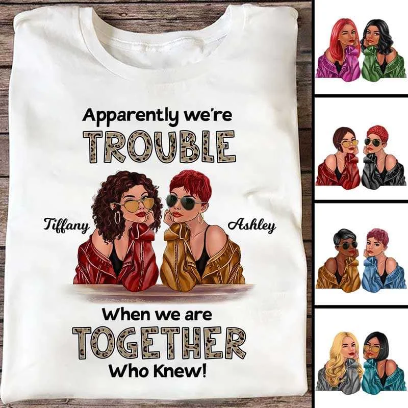 Fun quote T-shirts for casual outings-Leopard Trouble Fashion Besties Personalized Shirt