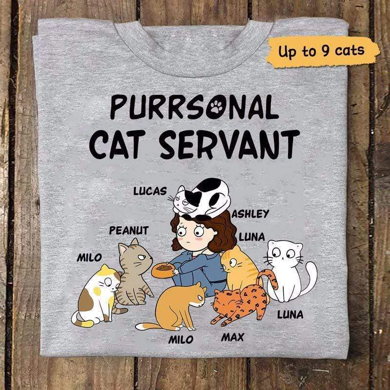 Cool abstract graphic T-shirts for teens-Purrsonal Servant Chibi Girl And Cats Personalized Shirt (6-9 Cats)