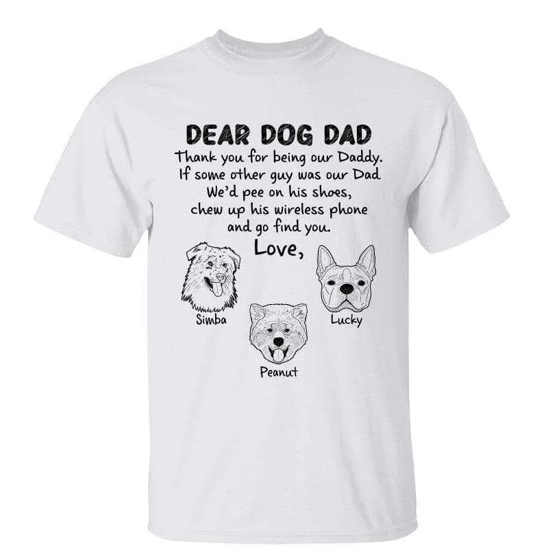 Fun and quirky T-shirts for travel lovers-Dear Dog Dad Dog Head Outline Personalized Shirt