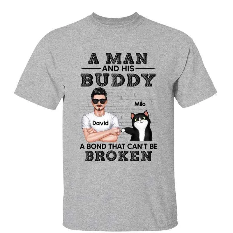 Funny T-shirts with inspirational quotes-A Guy And His Buddy Real Man Cat Dad Personalized Shirt