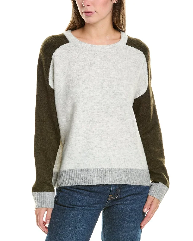 Acrylic silk pullover sweater for budget-Women's Fleece Ruffle Pullovers-Vince Camuto Colorblock Sweater