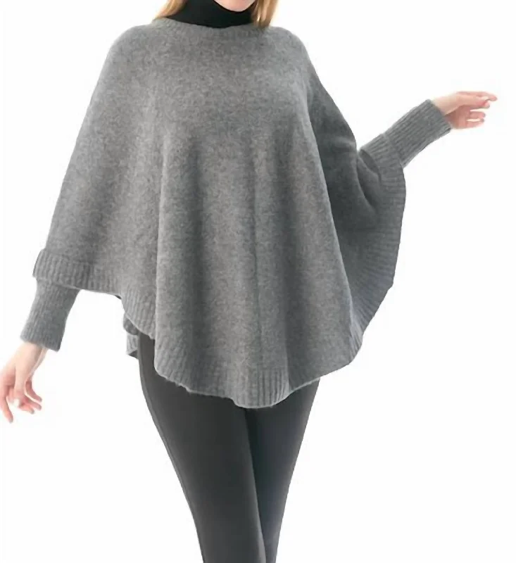 Alpaca chunky pullover sweater for warmth-Women's Ribbed Denim Pullovers-Brighton Poncho In Charcoal