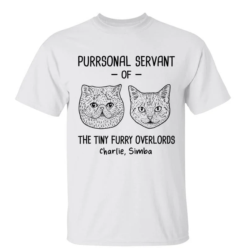 Cool pet lover T-shirts for families-Purrsonal Servant Of Cat Head Outline Personalized Shirt