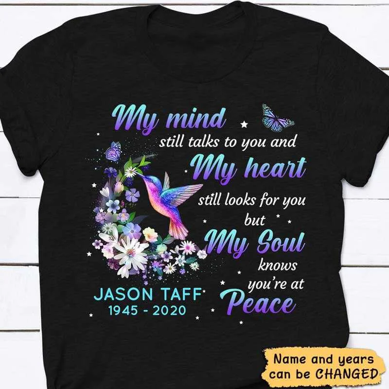 Vintage T-shirt designs for retro lovers-Hummingbird My Mind Still Talks Memorial Personalized Shirt