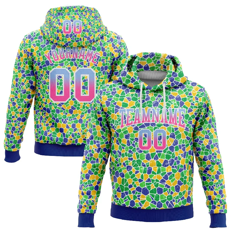 Women's Fleece Hoodies-Custom Stitched Green Light Blue Pink-Royal Fade 3D Pattern Design Geometric Shapes Sports Pullover Sweatshirt Hoodie