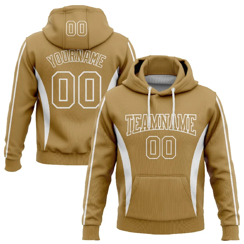 Women's Elegant Hoodies-Custom Stitched Old Gold White 3D Pattern Design Color Blocking Stripe Sports Pullover Sweatshirt Hoodie