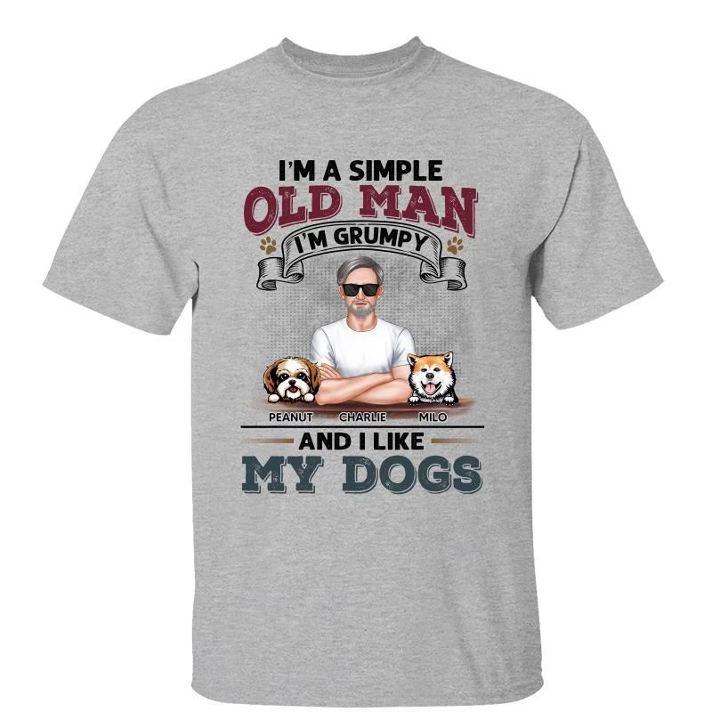 Custom-designed T-shirts for anniversaries-Simple Old Man Like Dogs Real Man Dog Dad Personalized Shirt