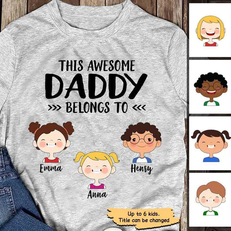 Custom T-shirts with cool art prints-This Daddy Belongs To Cute Kid Face Personalized Shirt