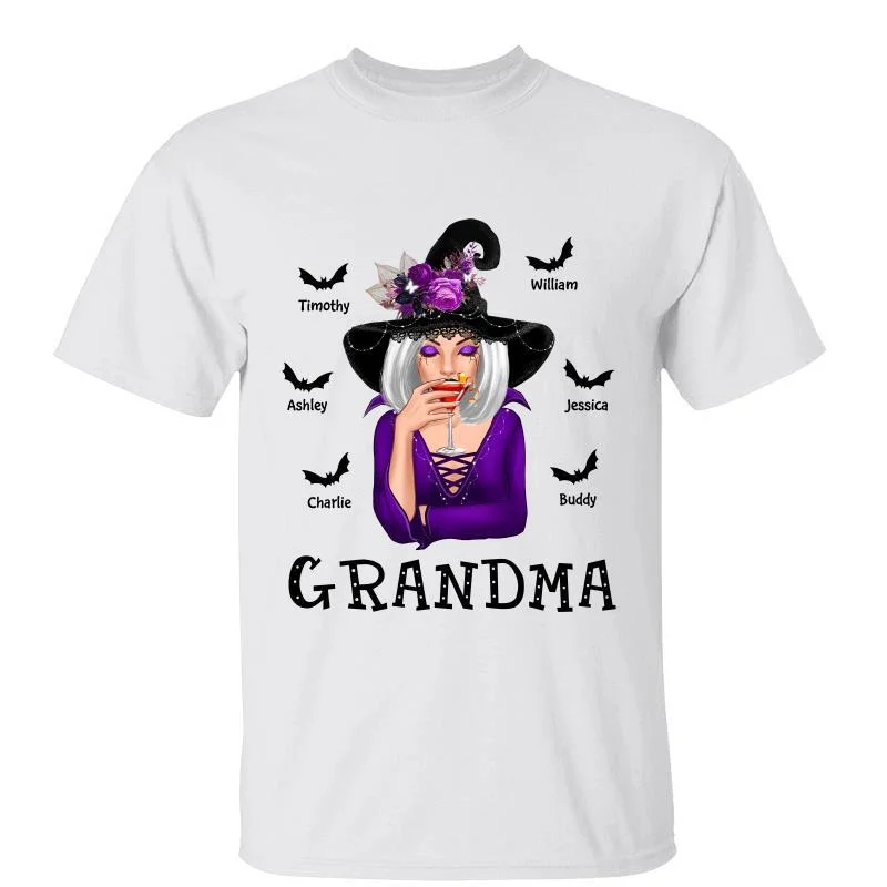 Trendy and stylish printed tees for women-Halloween Witch Mom Grandma Personalized Shirt