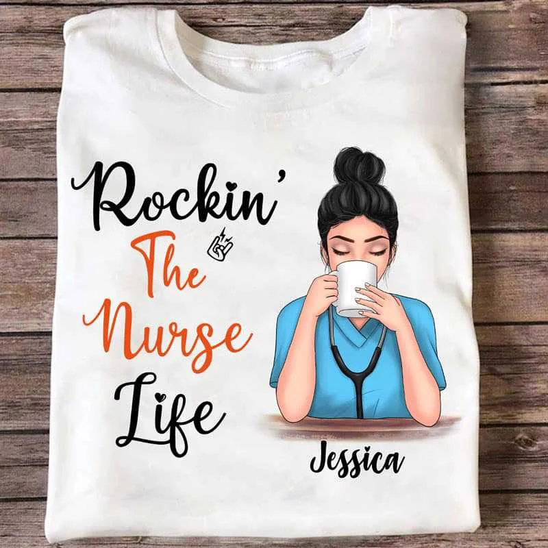 Custom slogan T-shirts for sports fans-Rockin‘ The Nurse Life Personalized Shirt