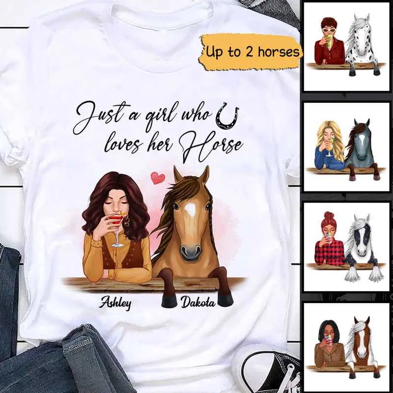 Cool artistic design T-shirts for adults-Woman Loves Horses Personalized Shirt