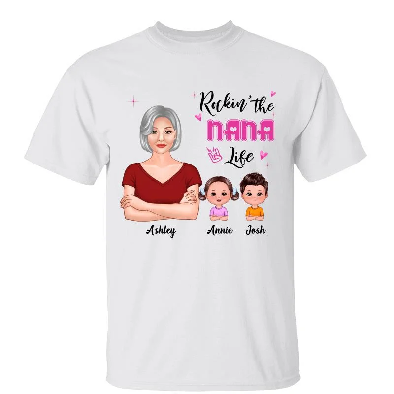 Funny team spirit T-shirts for sports teams-Rockin‘ The Grandma Mom Life Pretty Woman Pink Personalized Shirt