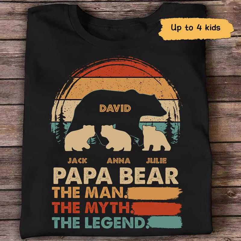 Personalized team T-shirts for sports celebrations-Papa Bear The Legend Personalized Shirt