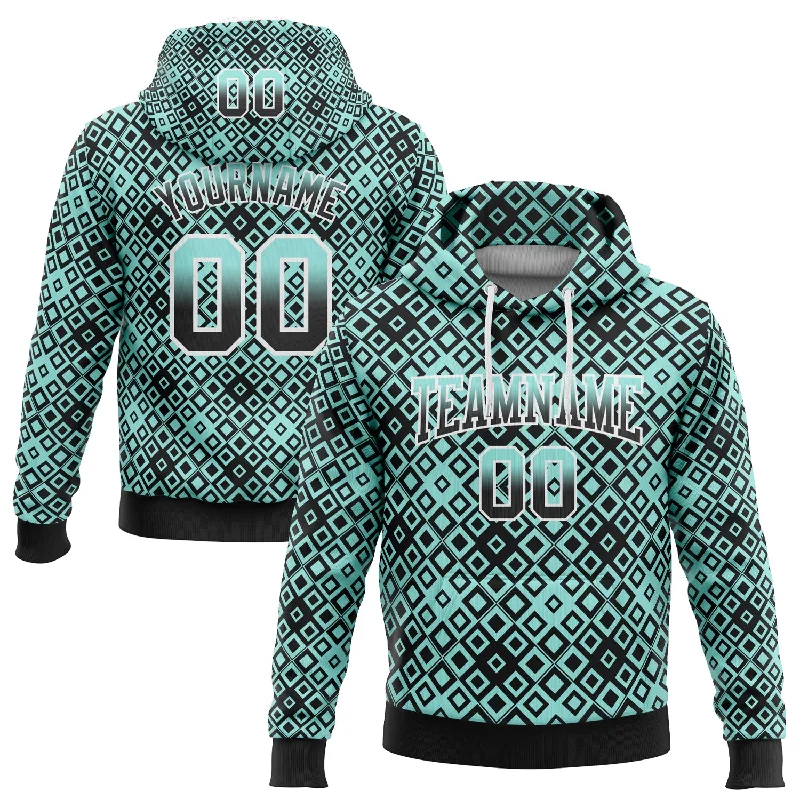 Women's Floral Hoodies-Custom Stitched Ice Blue Black-White Fade 3D Pattern Design Geometric Square Shapes Sports Pullover Sweatshirt Hoodie