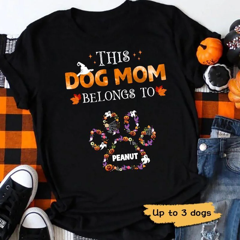 Custom workout tees for fitness lovers-This Dog Mom Belongs To Dogs Autumn Paw Personalized Dog Mom Shirt