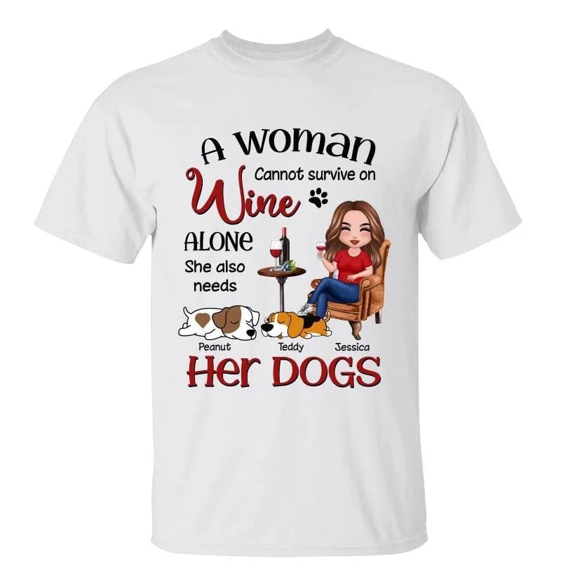 Creative vintage-style T-shirts for teens-Doll Woman Wine Dogs Personalized Shirt