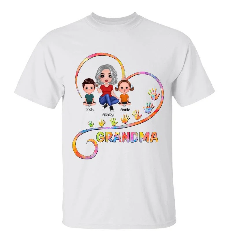 Funny graphic tees for introverts-Grandma & Doll Kid Inside Colorful Heart Personalized Shirt