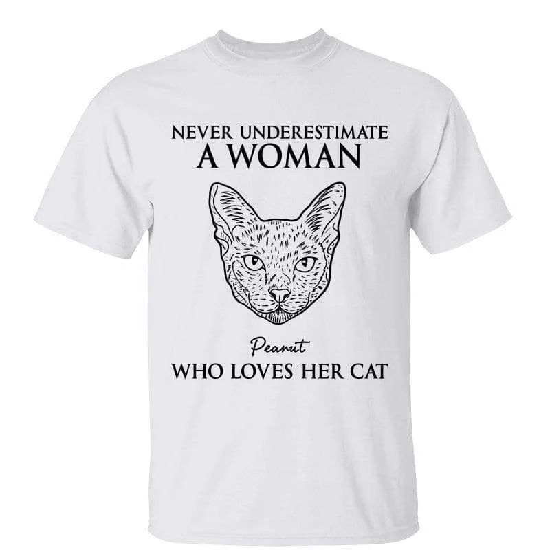 Custom graphic tees for gaming fans-Never Underestimate Woman Loves Cats Cat Head Outline Personalized Shirt