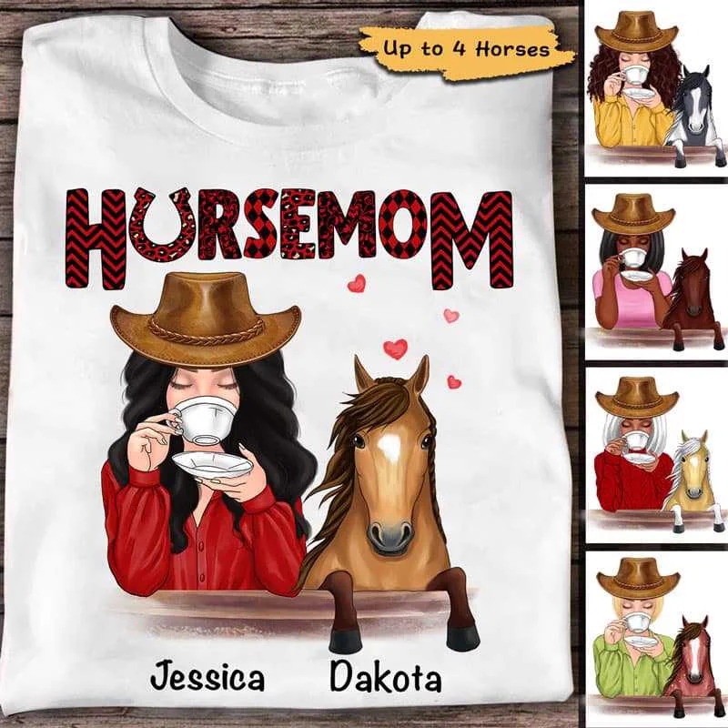 Vintage slogan graphic tees for fans-Horse Mom Red Patterned Personalized Shirt