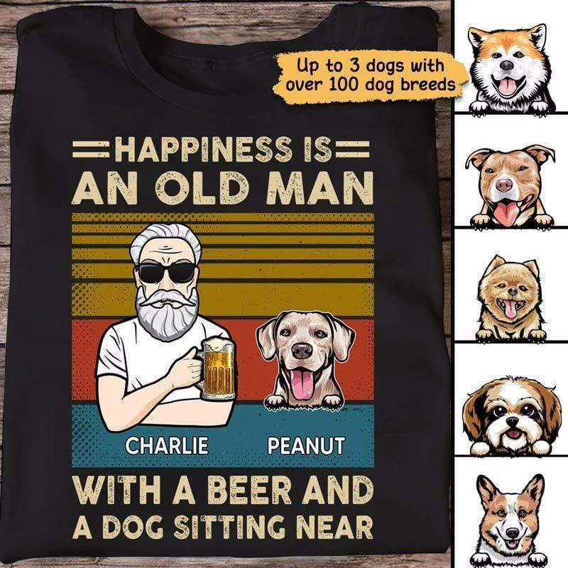 Funny T-shirts for fitness enthusiasts-A Man With Beer And Dog Retro Personalized Shirt