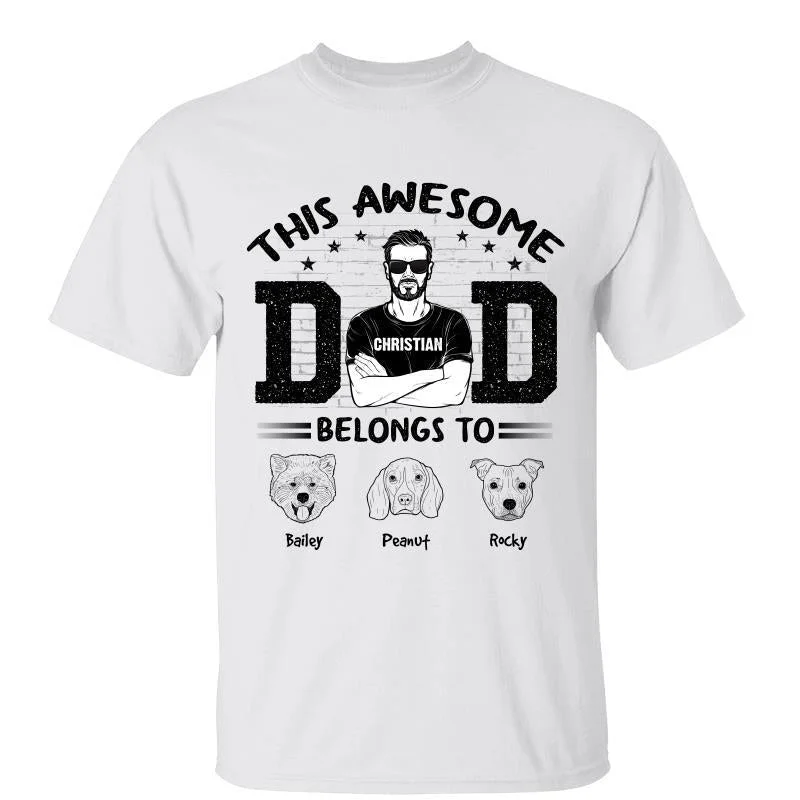 Cool event T-shirts with personalized logos-Awesome Dog Dad Belongs To Dog Head Outline Personalized Shirt