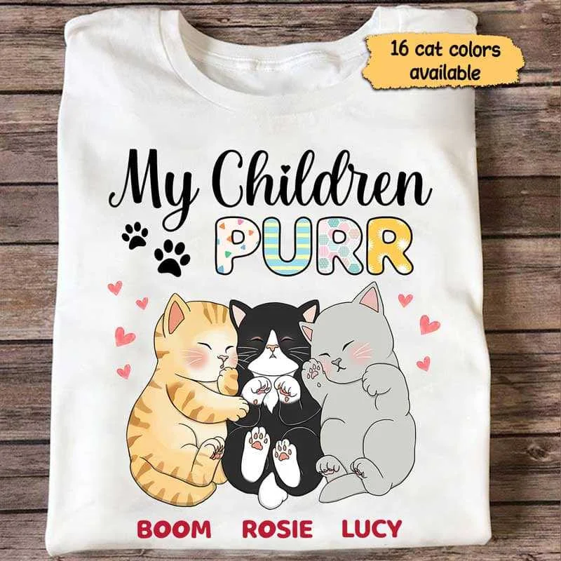 Personalized matching t-shirts for weddings-My Children Purr Cat Mom Personalized Shirt