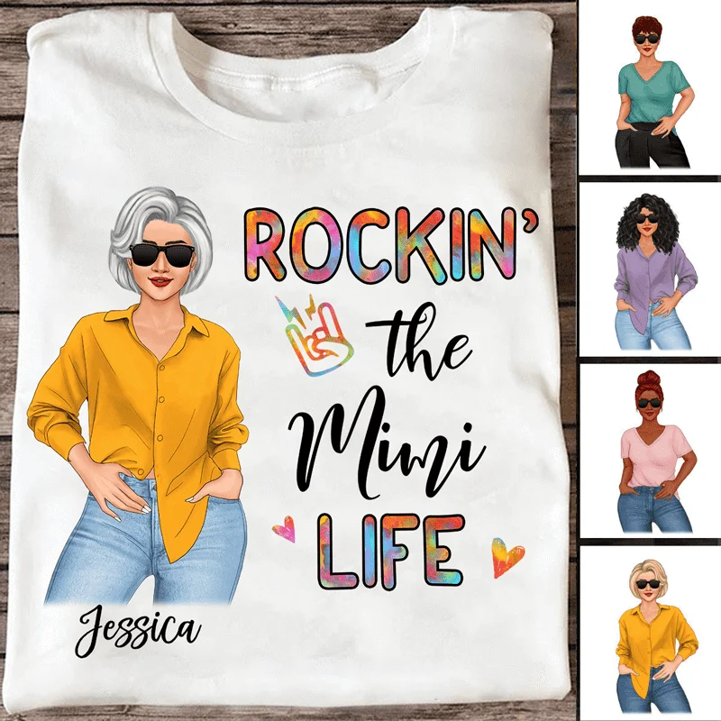 Custom gym T-shirts with funny quotes-Rockin‘ Grandma Life Colorful Pattern Personalized Shirt