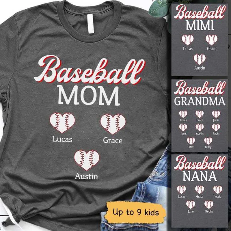 Funny and quirky graphic T-shirts for teens-Baseball Mom Grandma Personalized Shirt