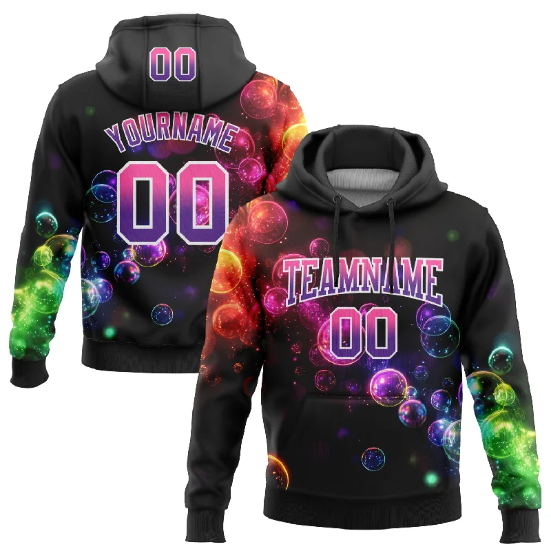 Women's High-Low Hem Hoodies-Custom Stitched Black Pink-Purple Fade 3D Pattern Design Colorful Bubbles Sports Pullover Sweatshirt Hoodie