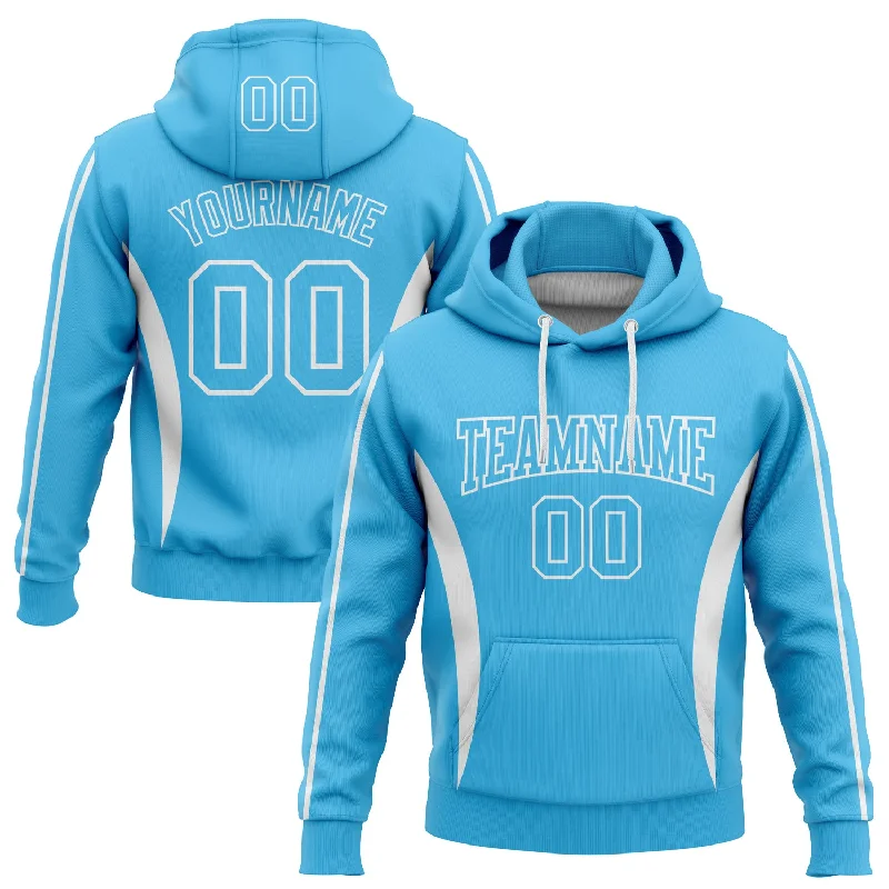 Women's Couture Hoodies-Custom Stitched Sky Blue White 3D Pattern Design Color Blocking Stripe Sports Pullover Sweatshirt Hoodie