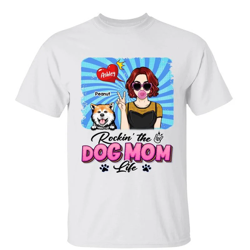 Funny work-themed T-shirts for employees-Rockin‘ Dog Mom Life Pop Art Woman Personalized Shirt