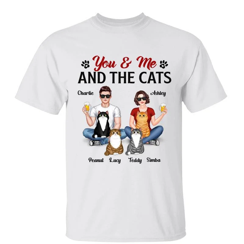 Personalized graphic tees with inspirational messages-Cat Mom Cat Dad Real Couple Sitting Personalized Shirt