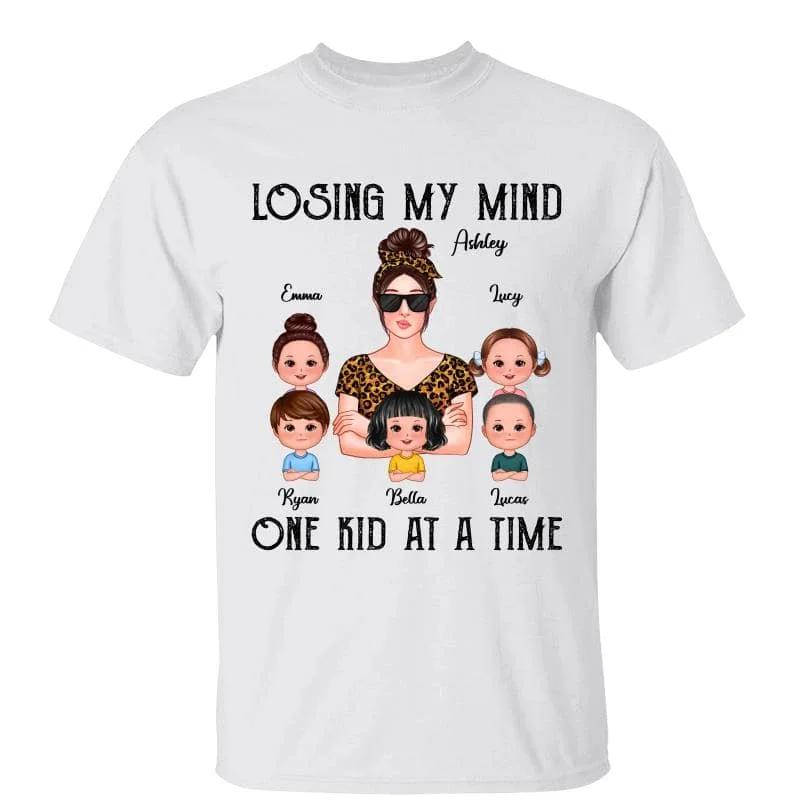 Motivational fitness shirts for athletes-Mom Life Losing My Mind One Kid At A Time Personalized Shirt