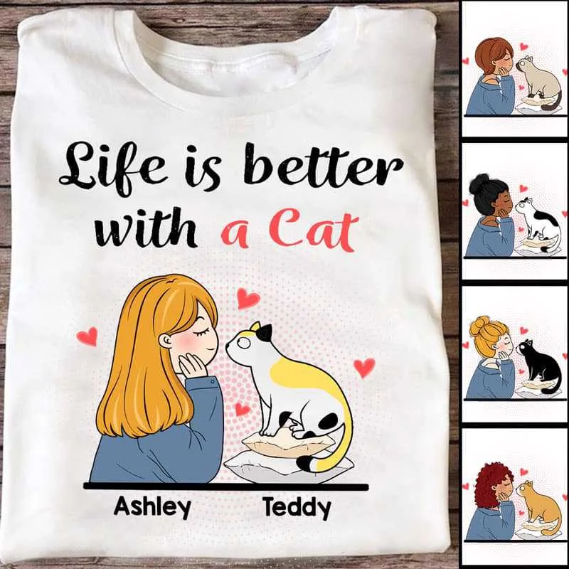 Unique graphic tees for adventurous souls-Better With Cats Chibi Personalized Shirt