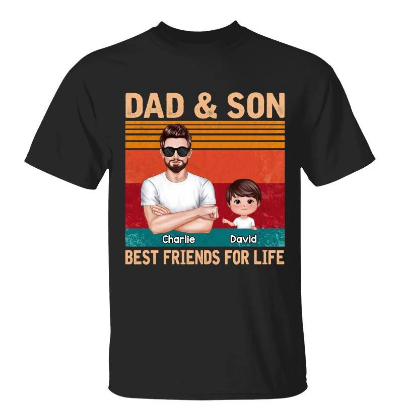 Funny cat-themed T-shirts for pet lovers-Retro Best Friends For Life Dad And Son Daughter Fist Bump Personalized Shirt