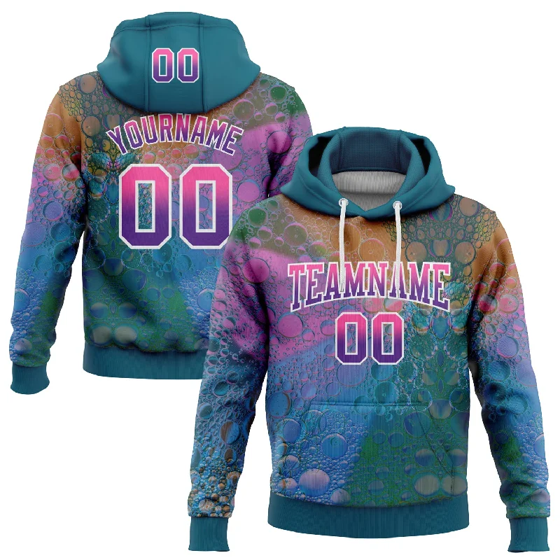 Women's Hiking Hoodies-Custom Stitched Teal Pink-Purple Fade 3D Pattern Design Colorful Bubbles Sports Pullover Sweatshirt Hoodie