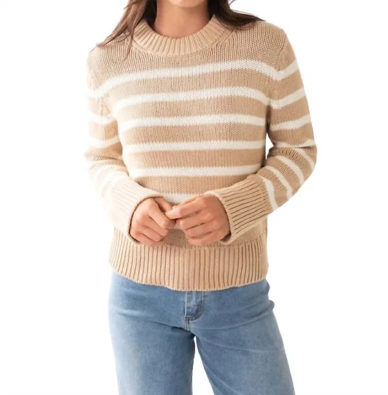 Blue striped pullover sweater for trends-Women's Satin Pencil Pullovers-Alise Sweater Top In Ivory, Birch