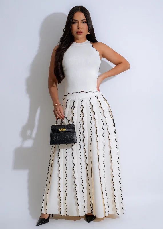 Skirts with lace overlay-Women's Glitter Pencil Skirts-Wavelength Knit Skirt Set White