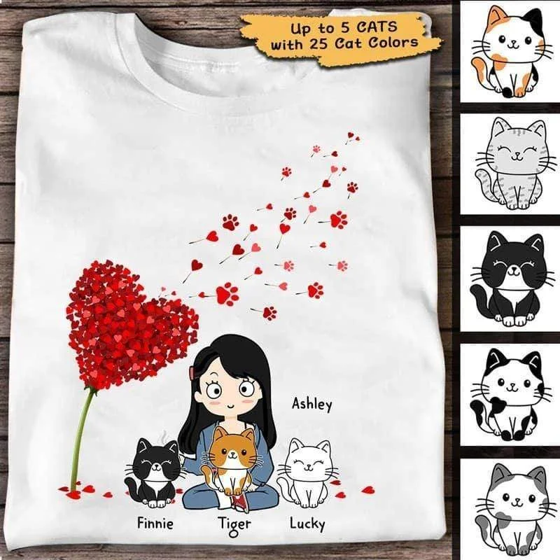 Custom printed funny T-shirts for coworkers-Heart Shaped Tree Cat Mom Chibi Personalized Shirt