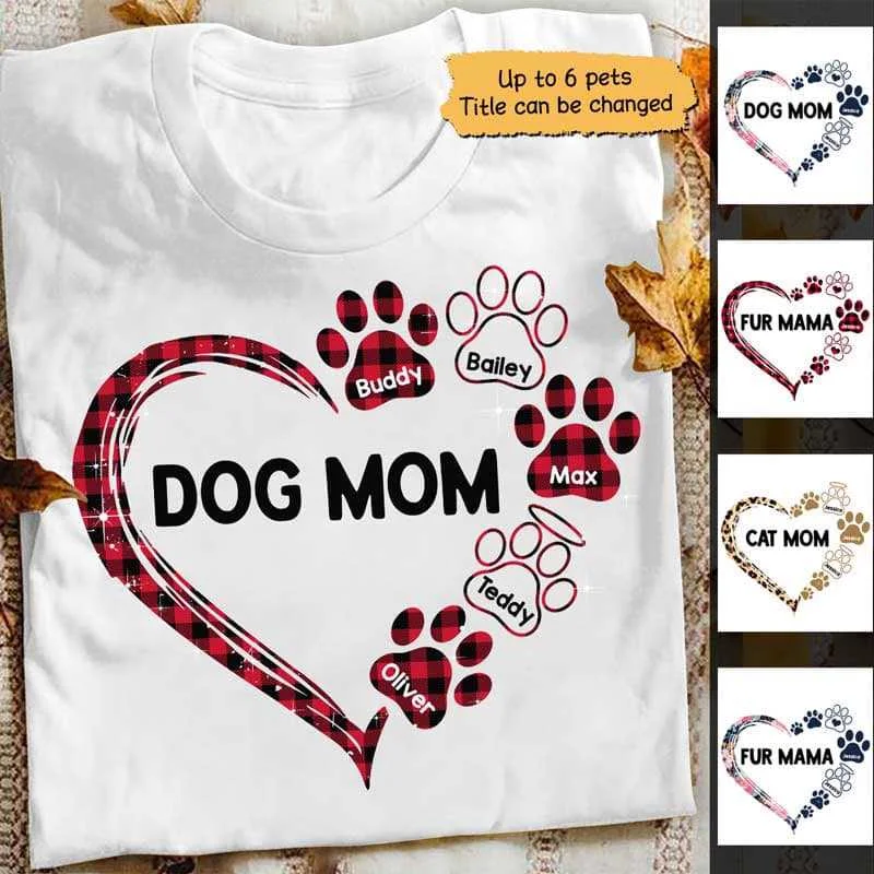 Custom fun T-shirts for pet lovers-Leopard Checkered Floral Dog Mom Cat Mom Personalized Shirt