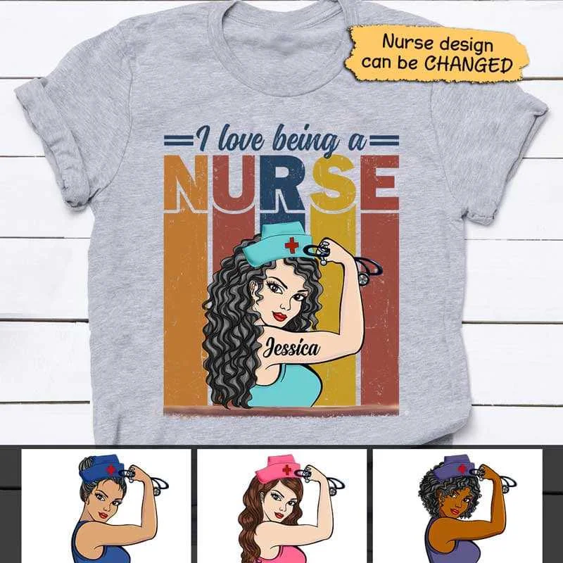 Personalized holiday T-shirts for families-Vintage Nurse Personalized Shirt