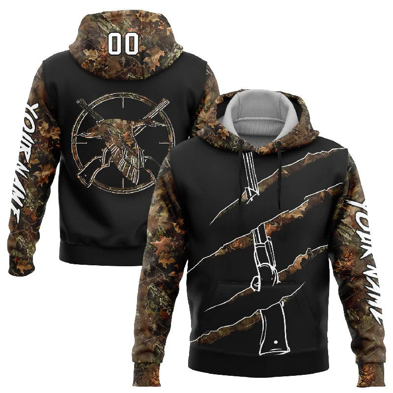 Women's Layered Hoodies-Custom Stitched Black White-Camo 3D Duck Gun Hunting Sports Pullover Sweatshirt Hoodie