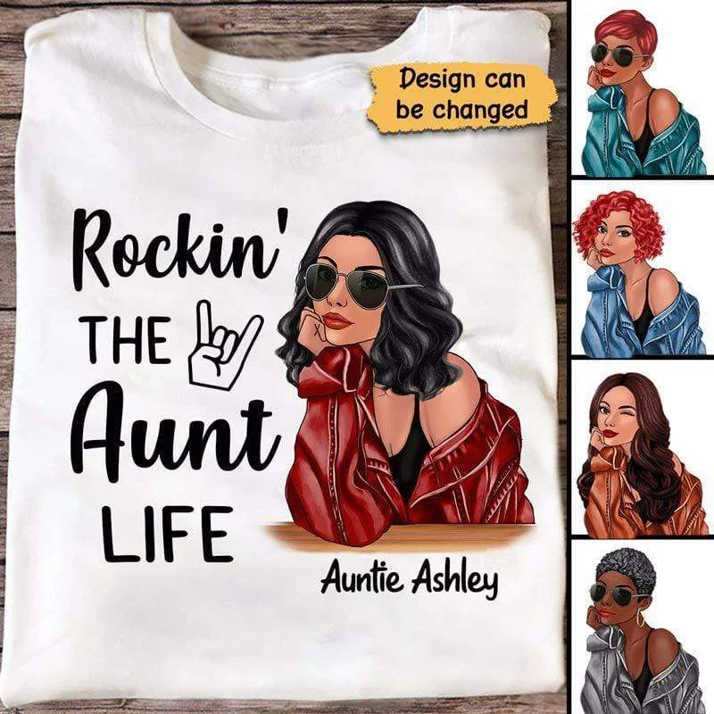 Custom funny designs for kids’ T-shirts-Rockin The Aunt Life Fashion Personalized Shirt