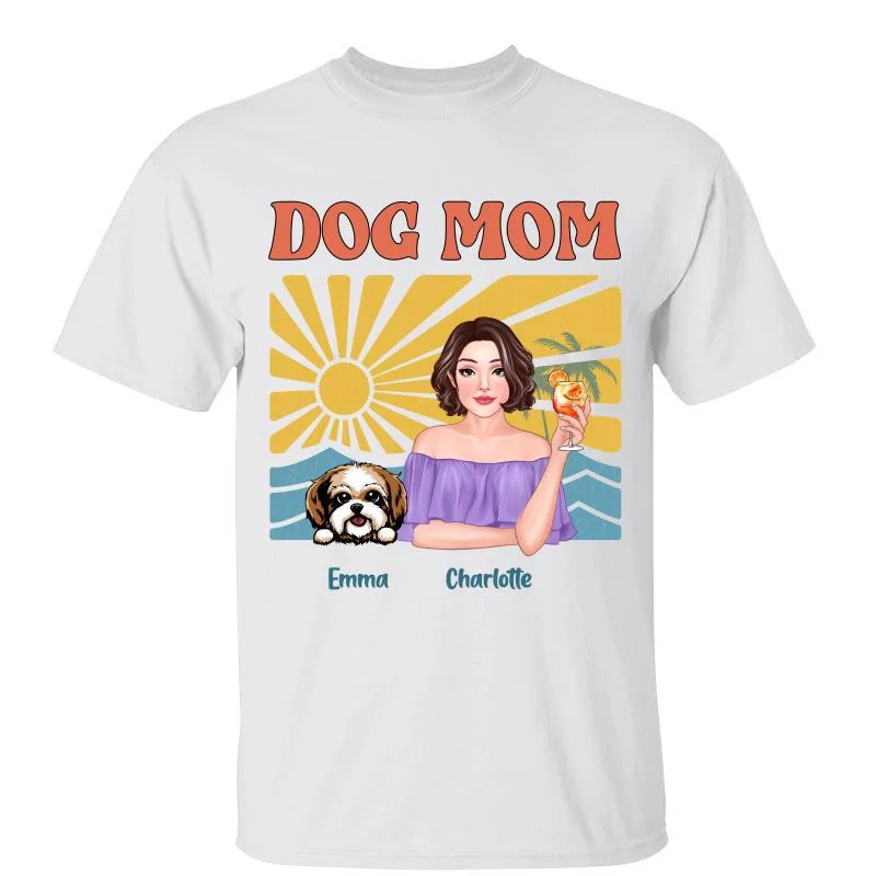 Fun family T-shirts for holidays-Dog Mom Vintage Sunshine Pretty Woman Personalized Shirt