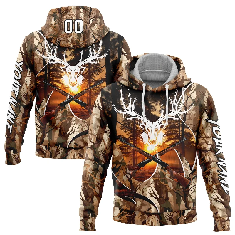 Women's Hourglass Fit Hoodies-Custom Stitched Camo White-Black 3D Gun Deer Hunting Sports Pullover Sweatshirt Hoodie