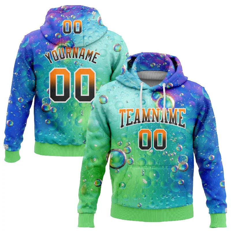 Women's Hoodies with Pockets-Custom Stitched Thunder Blue Bay Orange Black-Neon Green Fade 3D Pattern Design Colorful Bubbles Sports Pullover Sweatshirt Hoodie