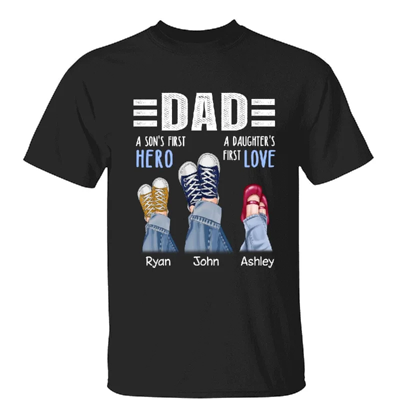 Funny travel T-shirts for adventurers-Dad Daughter Son First Hero First Love Personalized Shirt